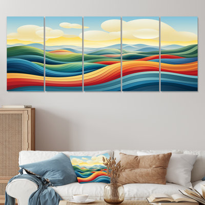 «Blue and Yellow Vibrant Landscape Horizons - Abstract Landscape», art mural 5 pièces