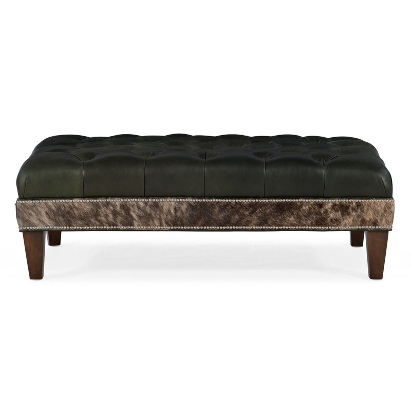 XL Rects Ottoman, Mahogany, Outsider Raven Genuine Leather, No Nailhead
