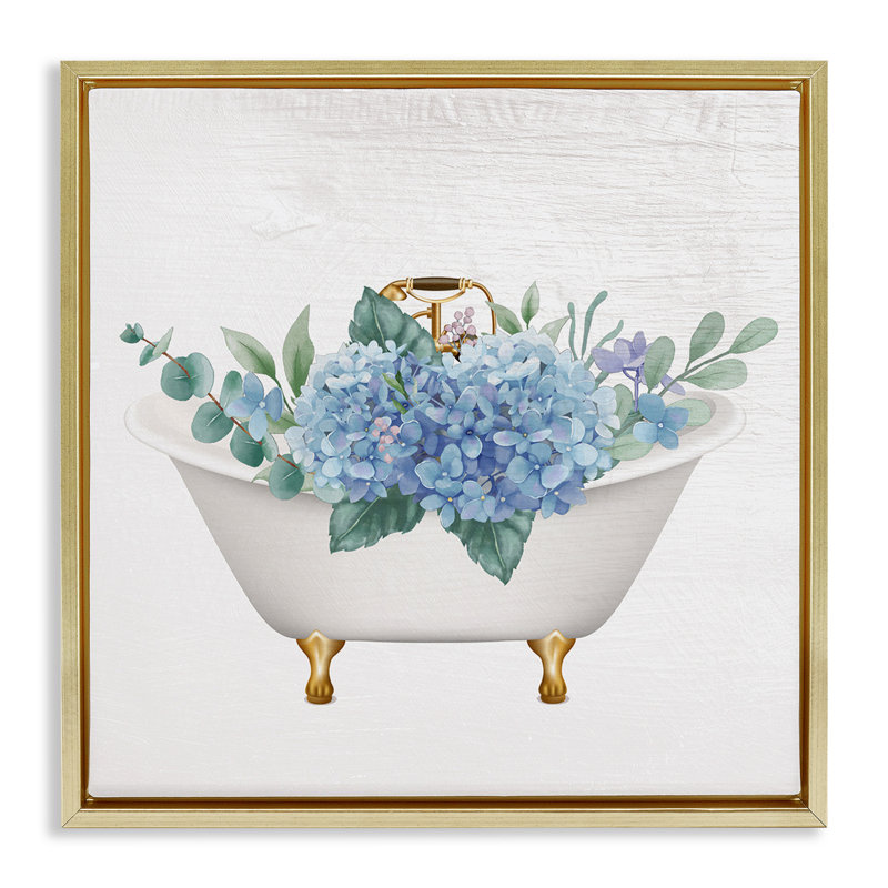 «Chic Bathaign with Hydrangea Blossoms», toile encadrée dorée encadrée par Lil 'Rue, 18" H x 18" W