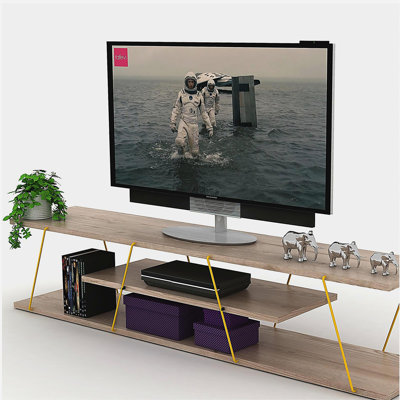 Mid-century modern TV stand 4-tier open storage metal cable entertainment center 56-inch low TV unit, white blue