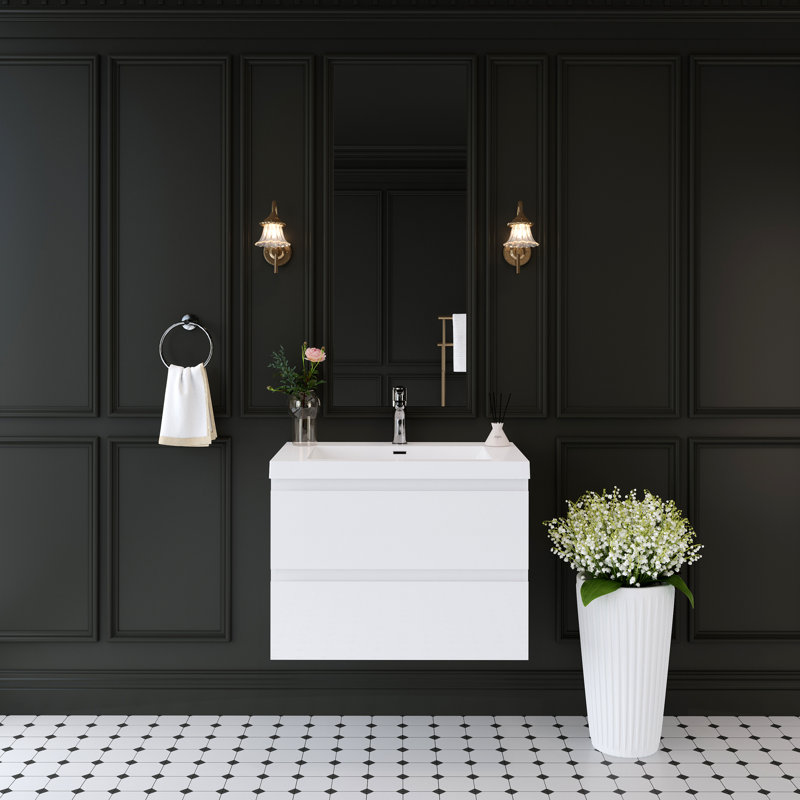 Meuble-lavabo flottant 30 po avec lavabo, rangement mural moderne pour salle de bain, White