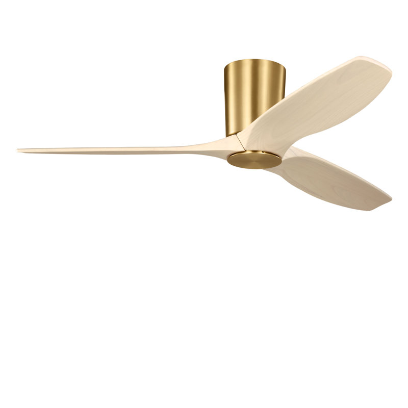 Seyra Smart Hugger LED Ceiling Fan, 52" Wide, Washed White Oak, Burnished Brass