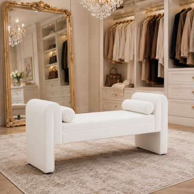 Velvet End Table, 60.5-inch Storage Stool, Storage-enabled Long Bench Armchair, Sofa Chair with Rolled Armrests and Button-filled Cushions, Suitable for Seating in Living Room and Entrance Area