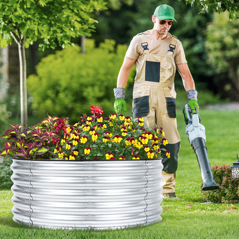 Lit de jardin surélevé en métal 3,5 pi x 3,5 pi, H 17 po x l 42 po x P 42 po, Argent