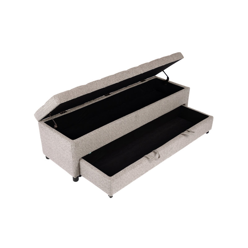 Contemporary Beige Boucle With Hidden Storage And Dual Compartments, Solid Wood Structure, 60"X19"X19" H, Ideal For Small Bedrooms Compartment Options, Suitable Living Areas Organization