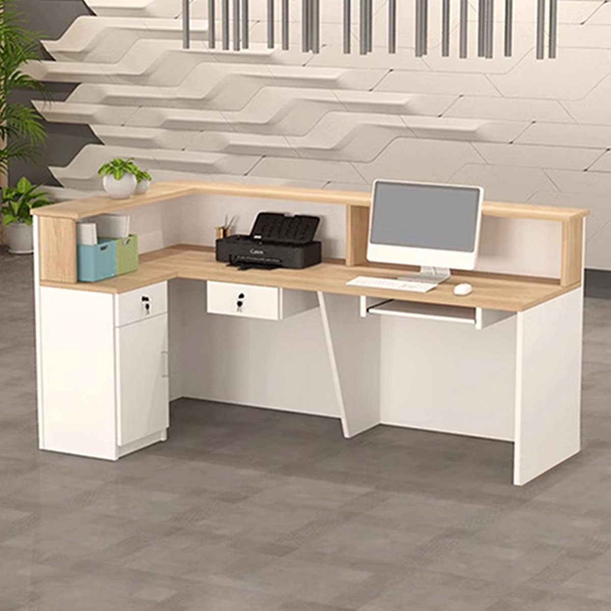 Latitude Run® Reanee L-Shape Laminate Reception Desk with Filing ...