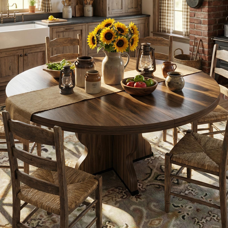 Table de salle à manger extensible ronde de 47 à 63 po pour 4 à 8 personnes, table de cuisine en bois extensible Farmhouse avec pieds extra larges, structure en métal, peu encombrante pour les appartements