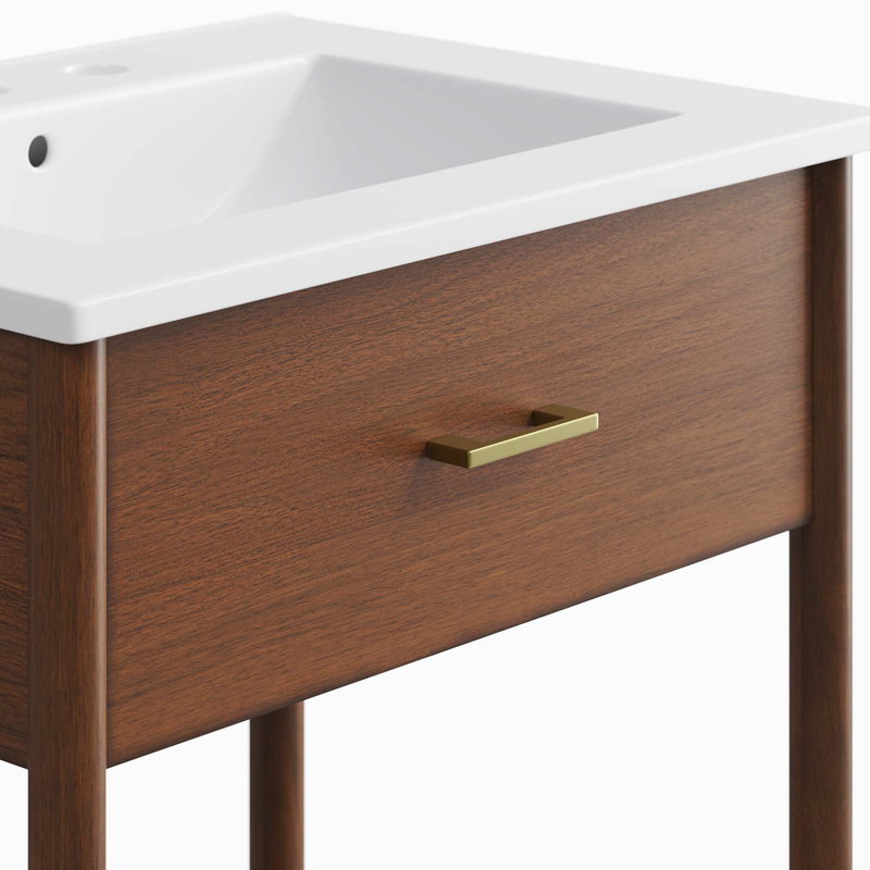 Modway Zaire 24'' Single Bathroom Vanity with Ceramic Top, Walnut, White