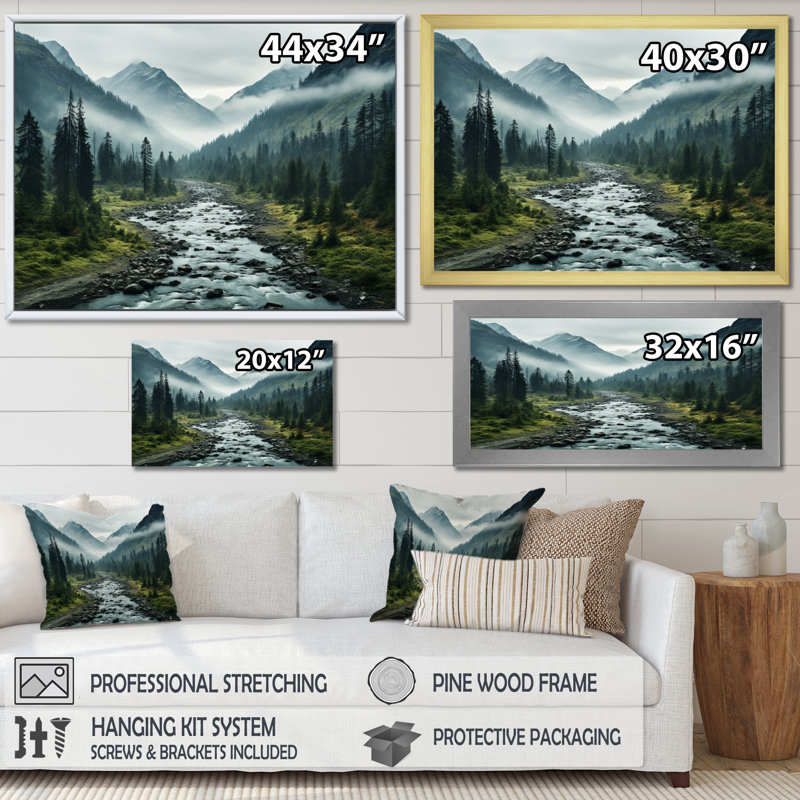 Canada Misty Mountains - impression, H 34 po x l 44 po x P 1,5 po, Cadre flottant noir