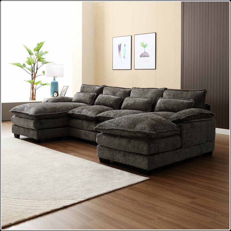 Modern Large chenille Fabric U-Shape Sectional Sofa, Gray Fabric