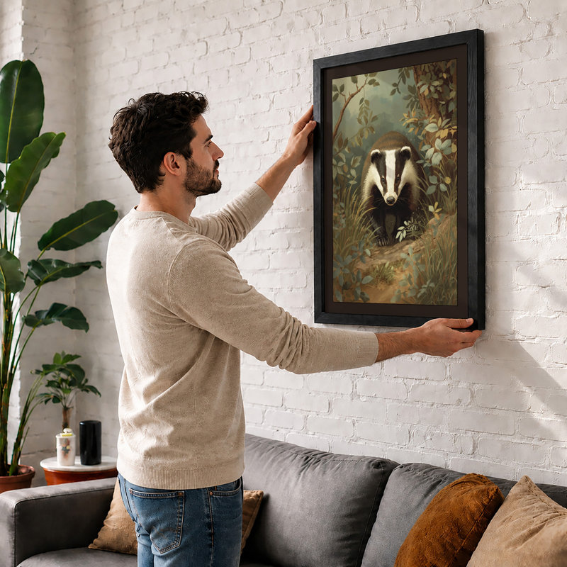 Badger in Woodland Boho - Framed Print, Unframed, A1 - 84.1 x 59.4 cm