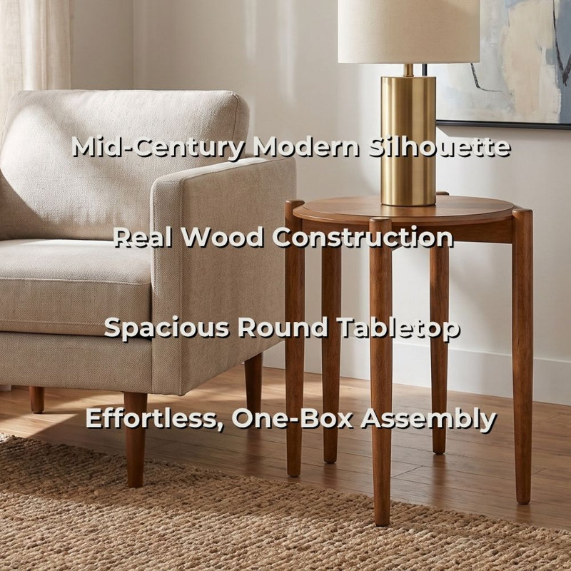 Vaenfila Round Wood Mid-Century Modern End Table, Cinnamon
