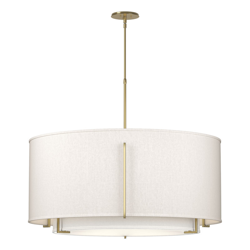 Exos Drum Chandelier, Modern Brass, Flax, 54.9" H x 31.3" W x 31.3" D