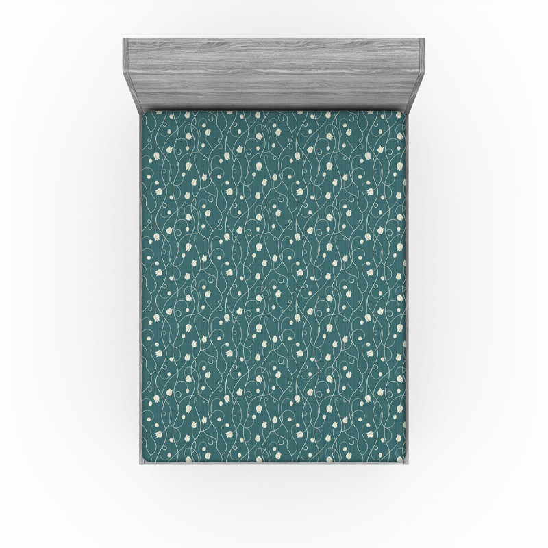 Drap-housse Ambesonne, Drap-housse de taille double, Bleu cadet / motif floral coquille d'œuf