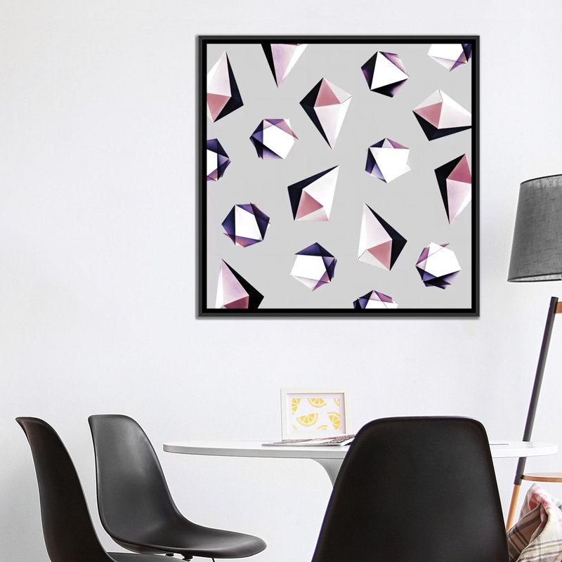 « origami v. y », impression sur toile tendue, H 18 po x l 18 po x P 1,5 po, Toile avec cadre noir, Pas de tapis
