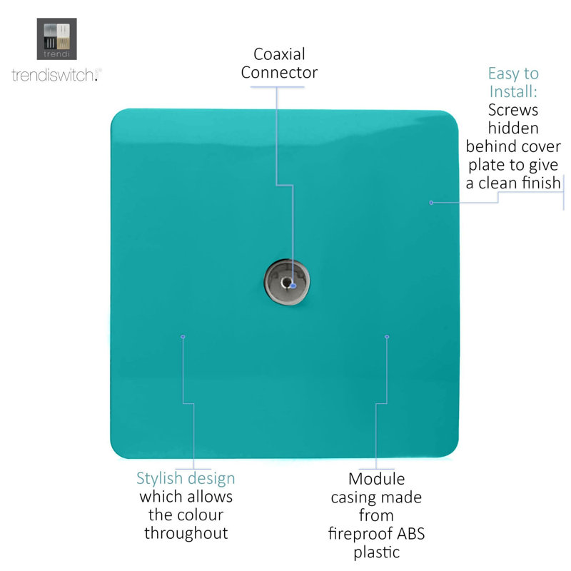 Trendi Switch 1 Gang Female Co-Axial Television Socket, Bright Teal