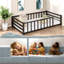 Lits simples Safe, structure de plancher en métal noir, chambre d'enfant moderne à profil bas