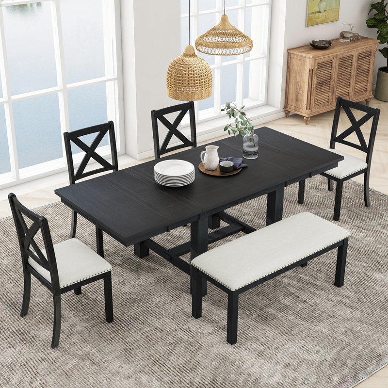 Raelene Modern 6-Piece Extendable Dining Table With Footrest,kitchen table set with Leaf,dining table set,dining room set