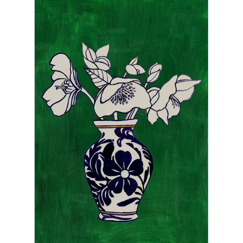 Marine Bouquet et vase - peinture sur toile tendue, H 18 po x l 12 po
