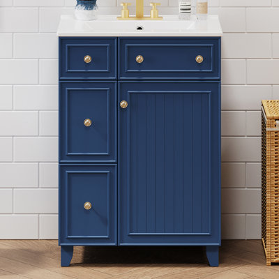 Meuble-lavabo 24 po avec comptoir en céramique, meuble-lavabo avec 2 tiroirs et 1 porte