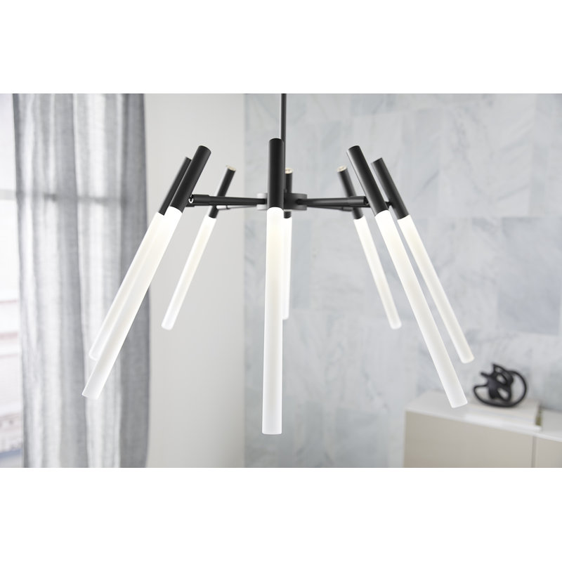 8 - Light Unique / Statement Modern Linear LED Chandelier, Matte Black