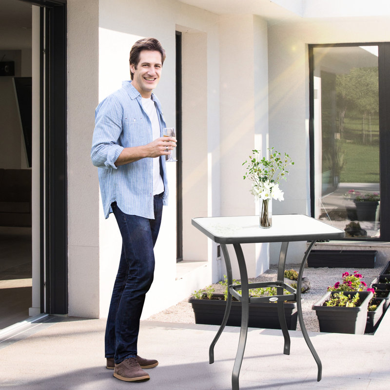 27" Square Garden Table With Tempered Glass - Metal Base For Outdoor Spaces Black Hue Robust And Patio Style