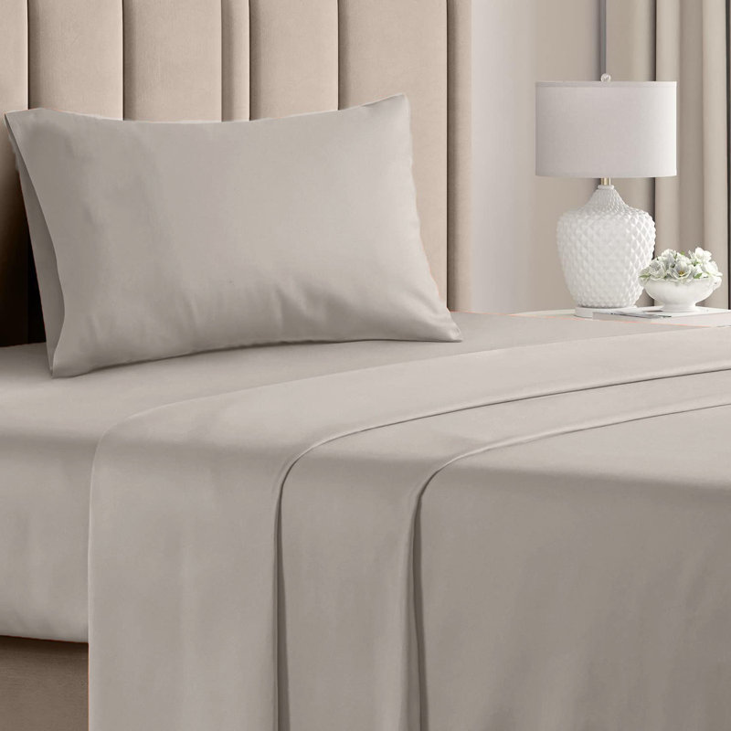  Ensemble de draps en rayonne de bambou 4 pièces Premium Luxury, Ensemble de draps pour lit simple avec deux taies , Grès