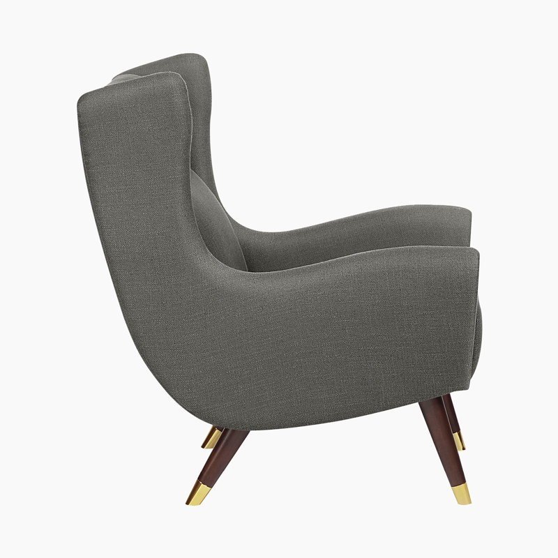 Maeva 30" Mid-Century Modern Accent Chair with Textured Fabric Upholstery, Espresso Solid Wood Legs, Foam over Pocket Coils