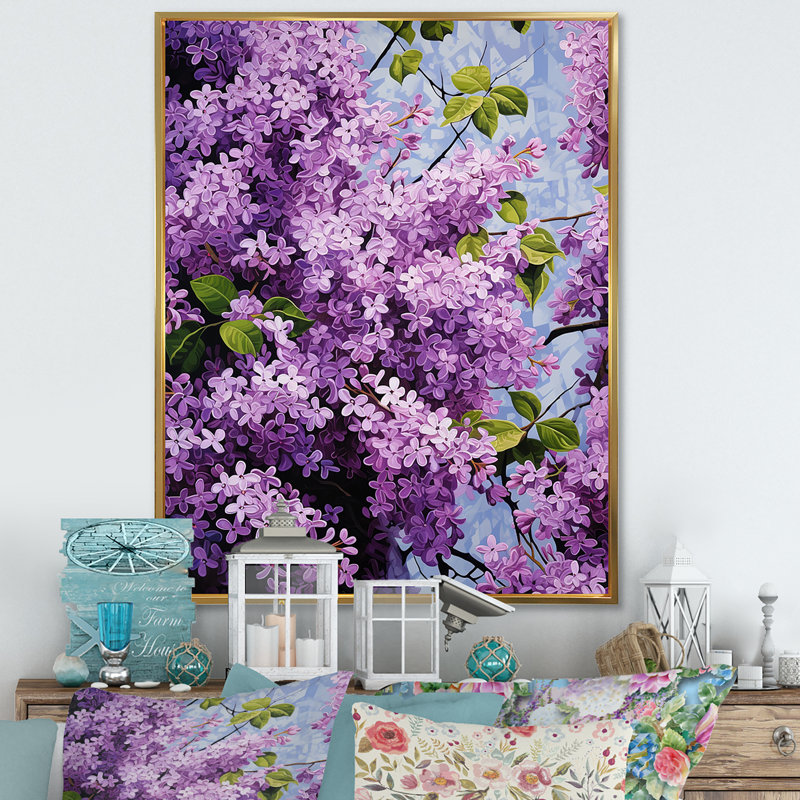 Lilas, minimalisme, rêve sur toile, Cadre flottant doré, H 20 po x l 12 po x P 1 po