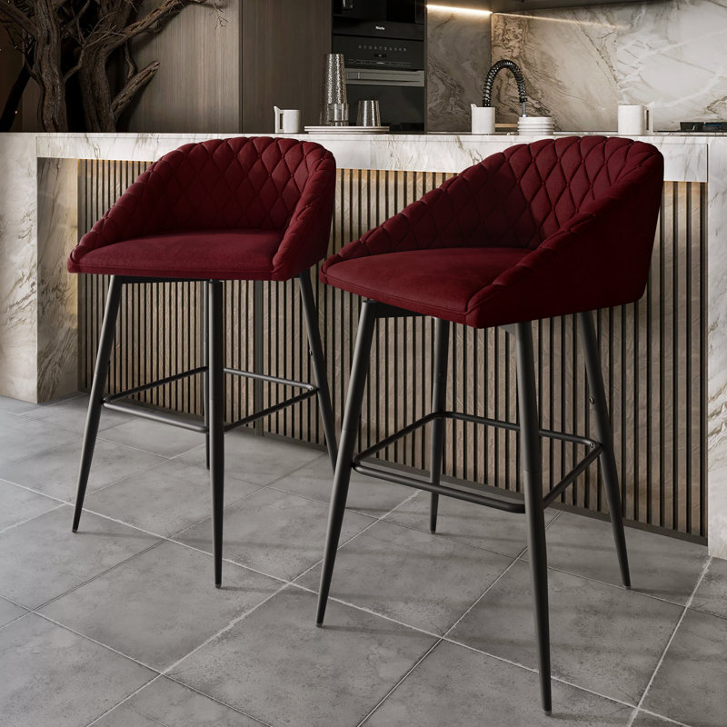 BLACK METAL SWIVEL COUNTER CHAIR IN LIGHT GREY VELVET, Red