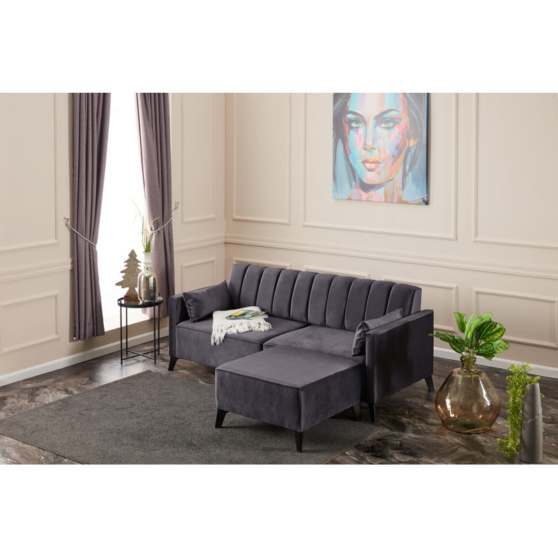 Canapé et chaise longue en velours de 81,1 po Glosco, Velours anthracite, Réversible