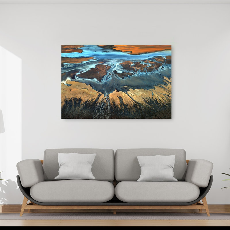 Abstract River Delta Abstract Vibrant Contemporary Landscape Nature Wall Art Print 1 Piece Wrapped Canvas Wall Art