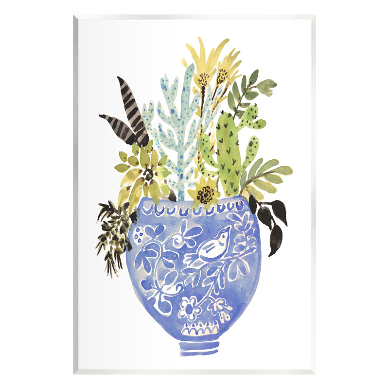 «Whimsical Botanicals Ornate Planter Floater», art mural sur toile par Karen Fields, H 15 po x l 10 po x P 0,5 po, Bois