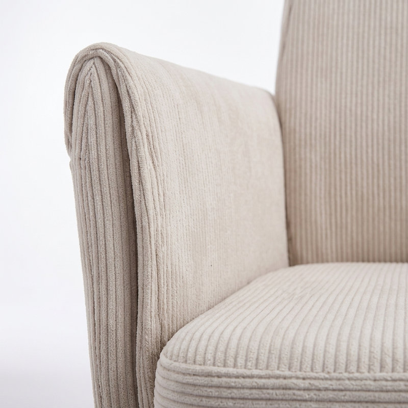 Chaise de bureau en velours côtelé crème avec base dorée élégante et hauteur réglable