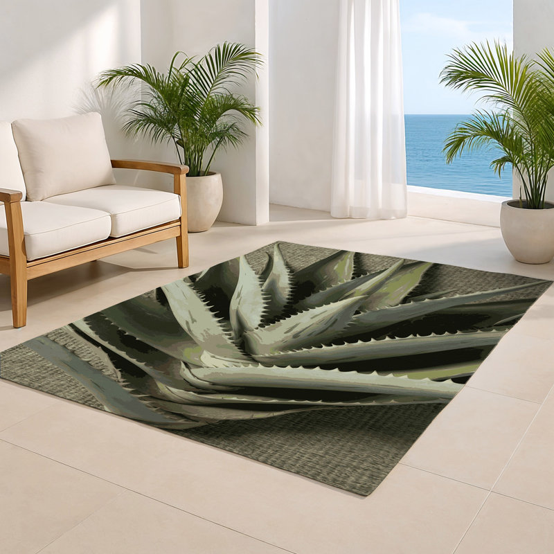 Tapis d'intérieur et d'extérieur brun Botanical, Rectangle 5 pi x 7 pi