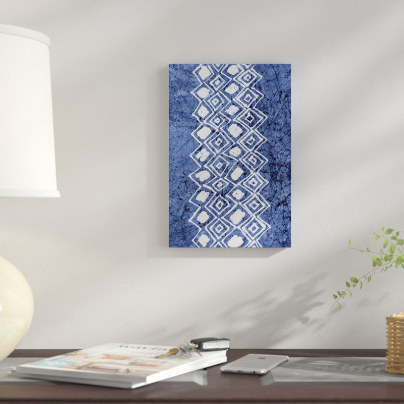 " Primitive Indigo Patterns IV " by Renée Stramel, 26" H x 18" W x 1.5" D, Black Framed Canvas, No Matte