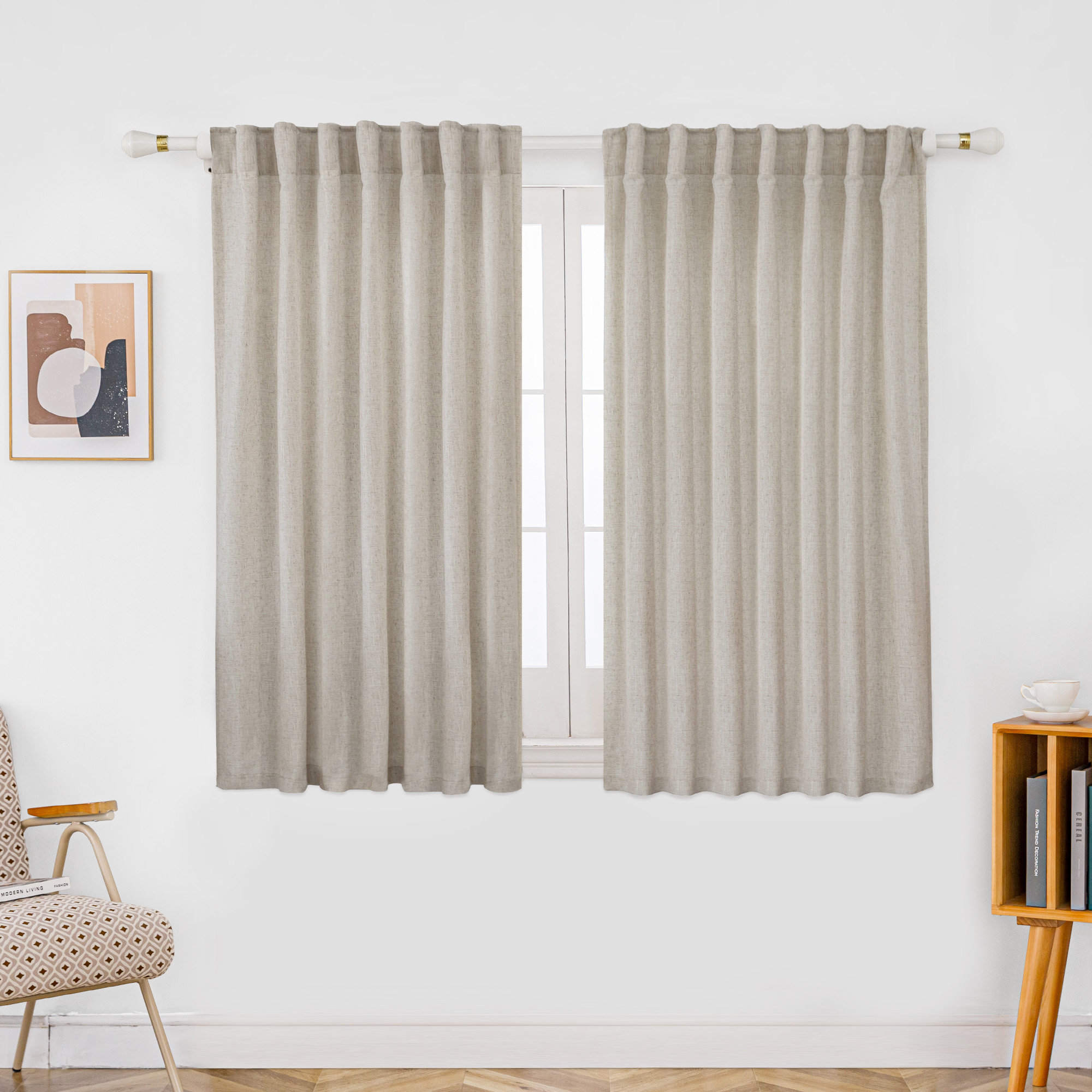 Toyoko Linen Blended Semi-Sheer Back Tab Curtain Pair, 52" W x 45" L, Linen