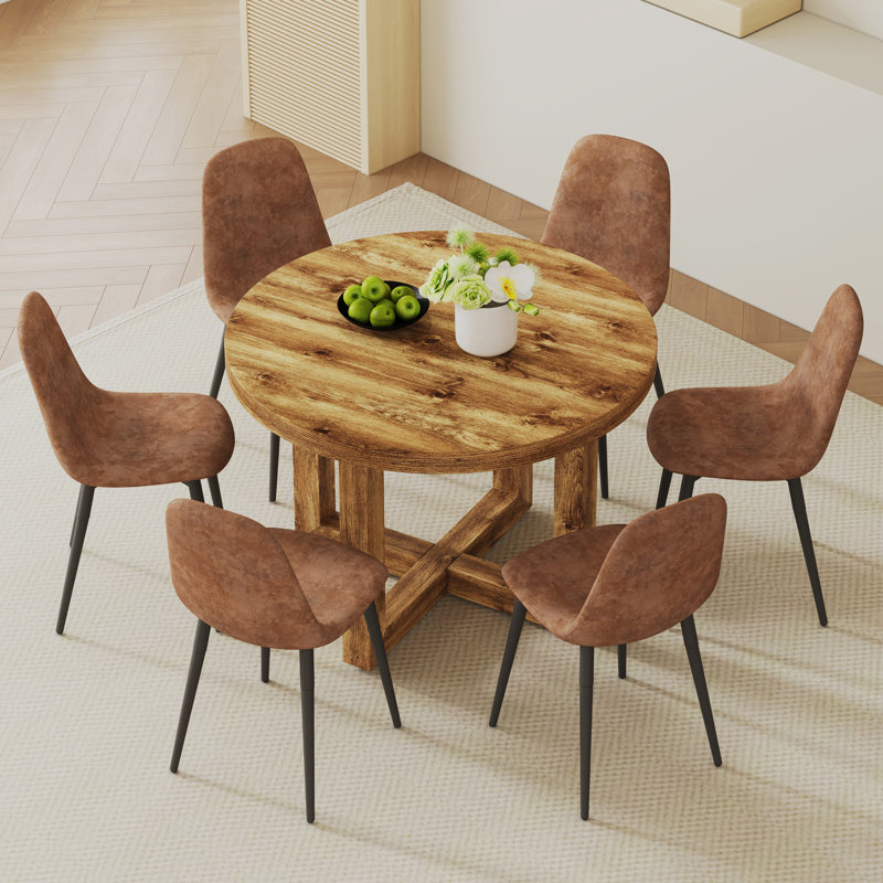 Round Dining Table Set with 6 dining chairs