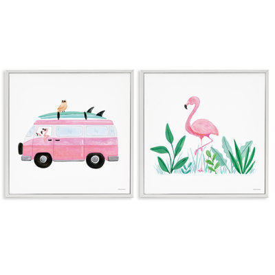 Flamingos Tropical Vacation 2 PC Giclee Art Set by Rachel Nieman