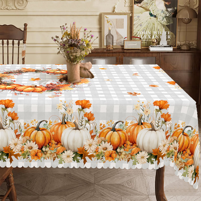 Autumn-Winter Tablecloth 152x220cm Rectangular Seasonal Holiday Patterns Pumpkin Motifs Party Picnic Dinner Table Cover