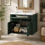 Meuble-lavabo mural de 61 cm (24 pouces), de style moderne vert, avec lavabo en céramique, charnières à fermeture douce et dos ouvert.