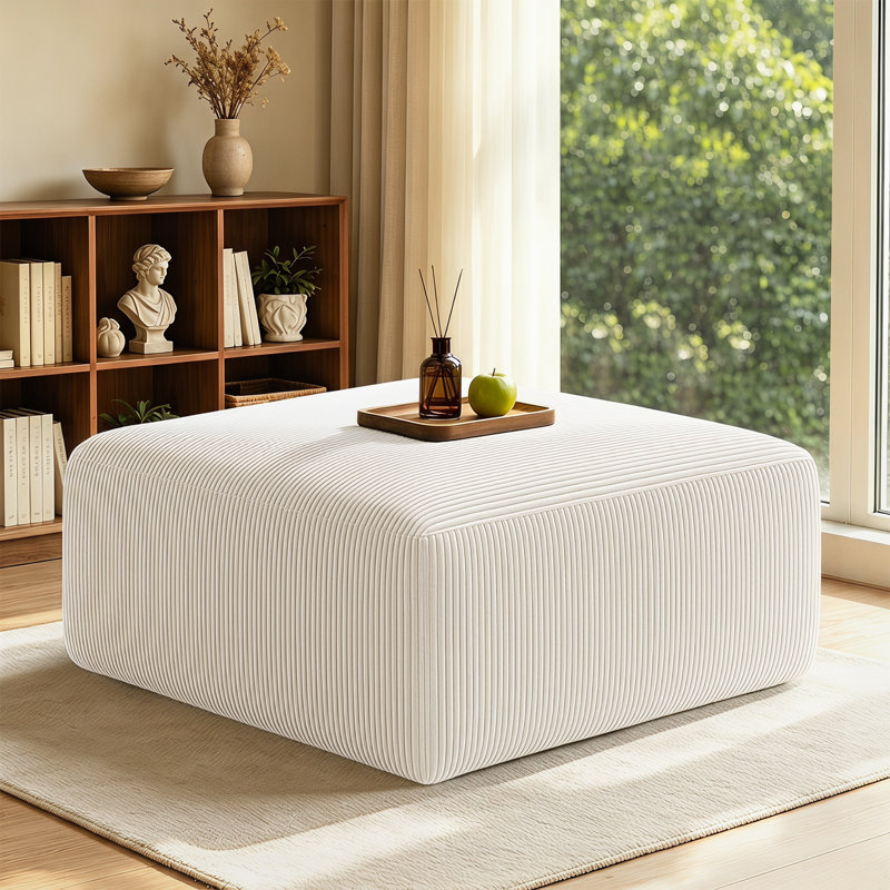 40.75" Wide Compression Corduroy Fluffy Ottoman for Living Room (Set of 1), Beige