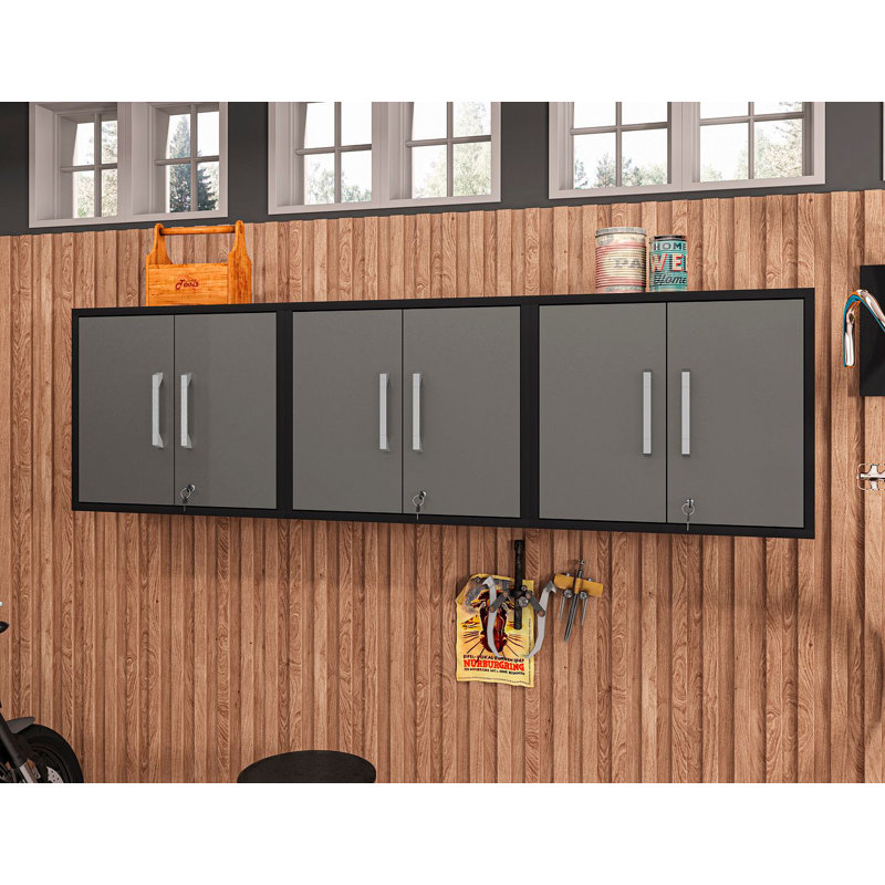 Aseem 3 Piece Single Storage Cabinet ( 25.59'' H x 85.05'' W x 14.96'' D), Matte Black/Gray