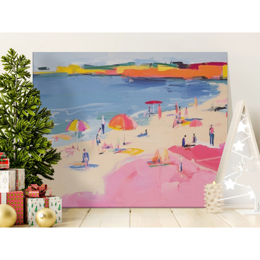 Beach Scene Canvas Wall Art, Gallery Wrapped Matte Print, Coastal Decor, Ready to Hang, Archival Quality, Beach Umbrellas, Figurative Art