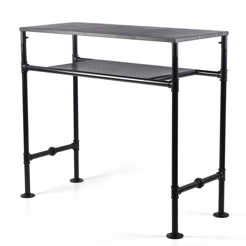 Marlean Pine Solid Wood Top Metal Base Dining Table, 40.15" H x 21.65" W x 49.21" L, Black, Black