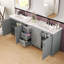  Meuble-lavabo double 84 po, conception moderne esthétique avec plateau en quartz, tablettes réglables et charnières à fermeture en douceur, gris-734046664