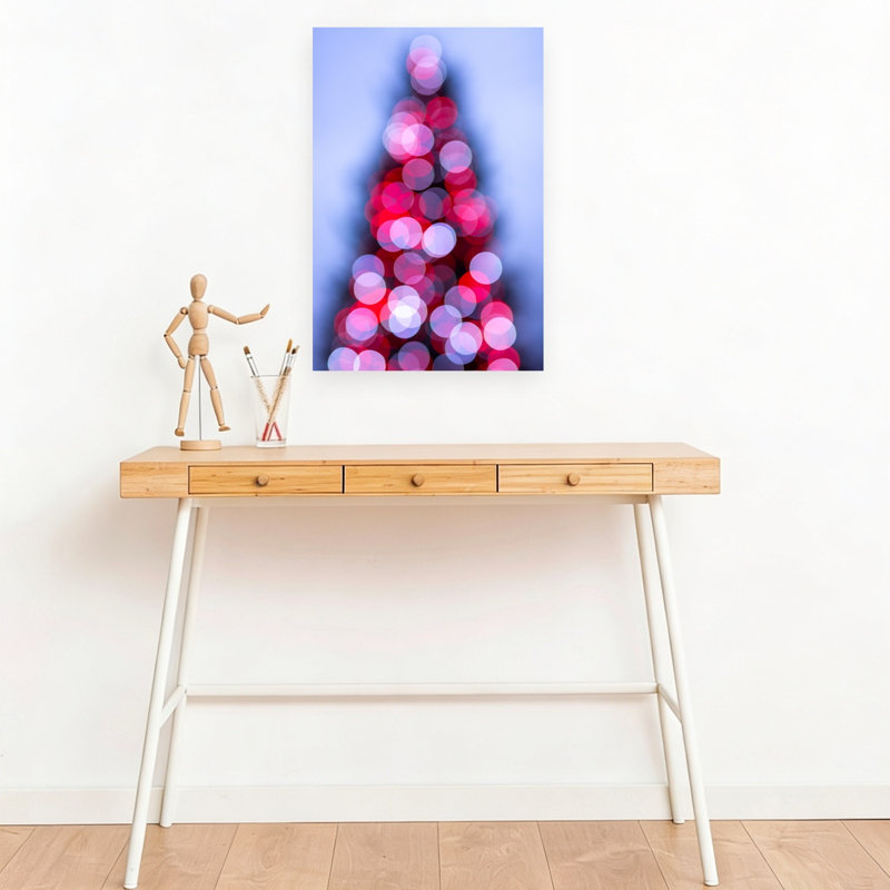 Festive Bokeh Tree Colorful Traditional Abstract Christmas Tree Sunset Winter Wall Art Print 1 Piece Wrapped Canvas Wall Art