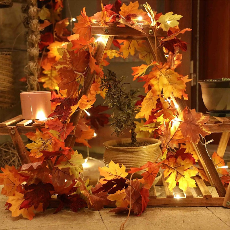 Paquet de 2 guirlandes de feuilles d'érable d'automne avec guirlandes de lumières DEL
