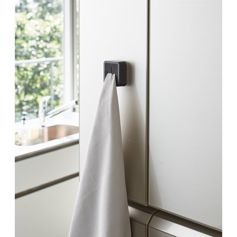 Yamazaki Home Traceless Adhesive Towel Holder, ABS Plastic, Holds 0.55 Lbs, Black