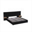 Lit plateforme très grand avec rangement hydraulique, lit tapissier en velours noir élégant avec lampes intégrées et ports USB pour la chambre à coucher